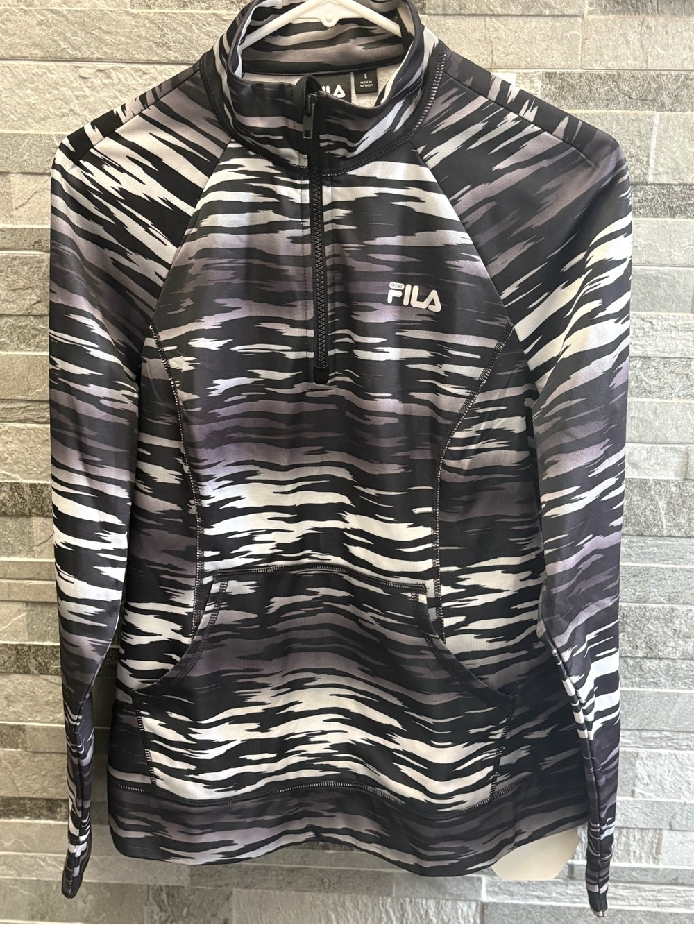 Fila Women's Long Sleeve activewear top in Black, Gray & White